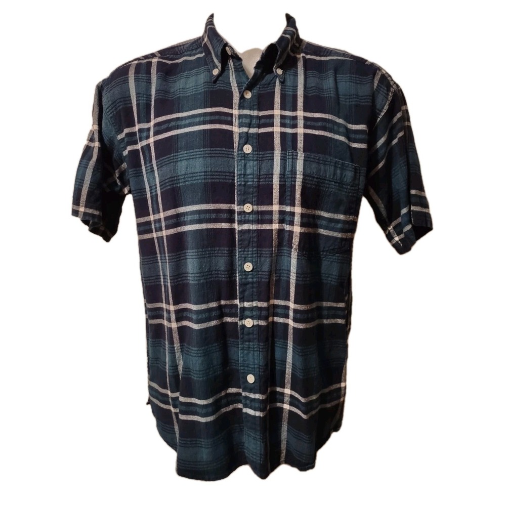 Basic Equipment Shirt Mens Size Large Plaid Button Up Collar Pocket Short Sleeve